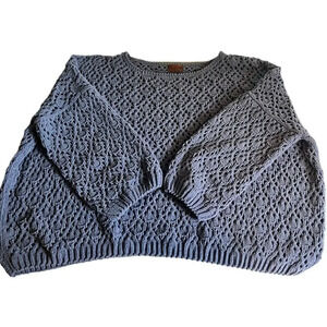 POL Oversized Crochet open knit sweater Blue S Coastal grandma core 90's Y2K